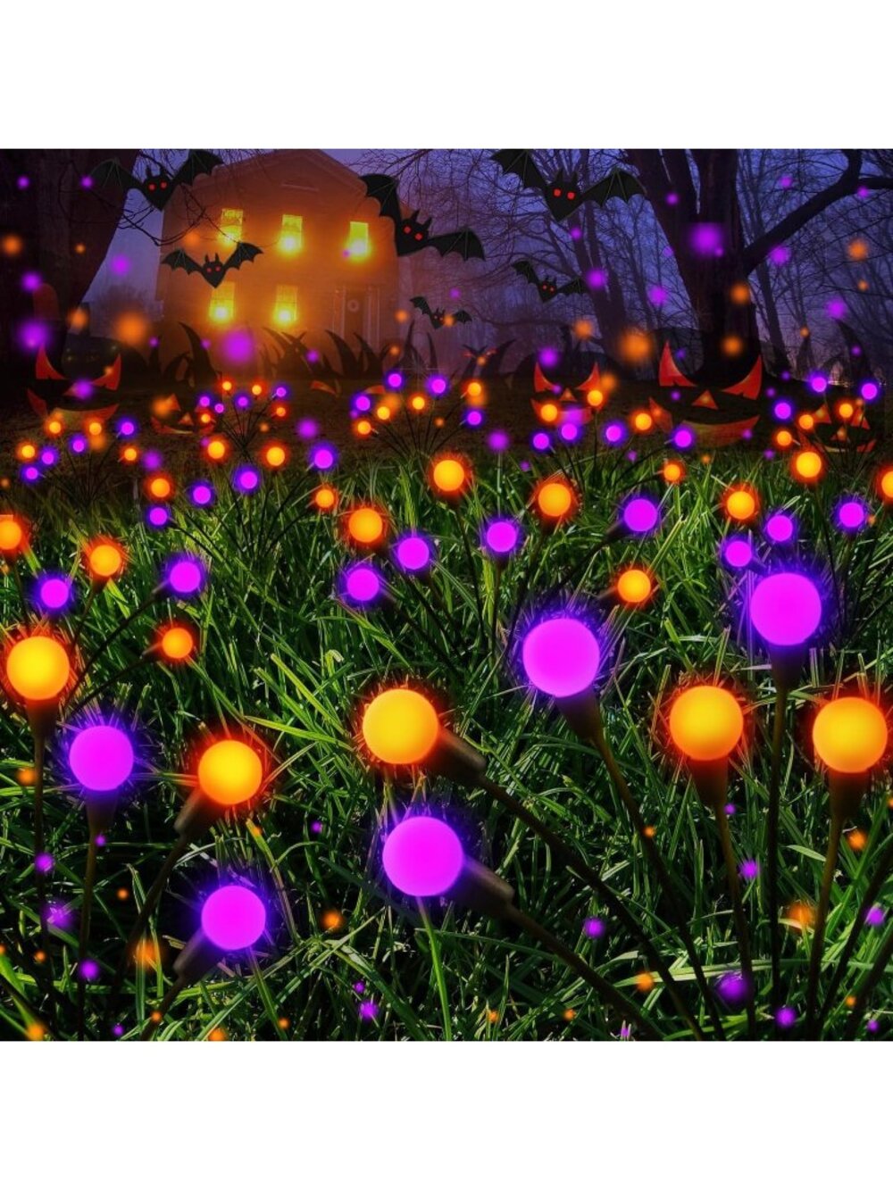 🎃6 Pack Orange & Purple Halloween Decorations Outdoor Solar Firefly Lights
